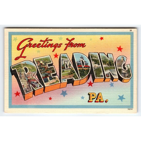 Vintage Large Letter Greetings from Reading PA Linen Postcard Berks County 1940s - Picture 1 of 2